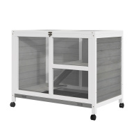 Ξύλινο Τροχήλατο Κλουβί Κουνελιών με 2 Επίπεδα 91.5 x 53.3 x 73 cm PawHut D51-124GY