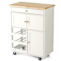 Costway HW67062WH Πολυλειτουργικό Ξύλινο Καρότσι Κουζίνας με Ρόδες