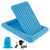 Costway  Φουσκωτό παιδικό κρεβάτι με ηλεκτρική αντλία & τσάντα μεταφοράς, ταξιδιωτικό κρεβάτι με στρώμα Μπλε 152 x 92 x 25 εκ. HY10389DE-QL