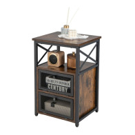 Costway Μεταλλικό - Ξύλινο Κομοδίνο με 3 Ράφια 40 x 35 x 61 cm Costway JV10763CF-1