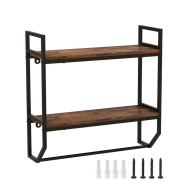 Costway Επιτοίχια Μεταλλική Ραφιέρα με 2 Ξύλινα Ράφια 1 Ράγα 59 x 20 x 58 cm Costway JV10890