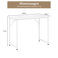 Costway  Πολυλειτουργικό Γραφείο Υπολογιστή με Μεταλλικό Σκελετό και Ρυθμιζόμενα Πόδια JV11014WH