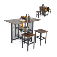 Costway Σετ Μεταλλικό Επεκτεινόμενο Τροχήλατο Τραπέζι - Bar 120 x 70 x 75 cm με 2 Σκαμπό Costway JV11231CF