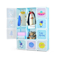 Costway Σύστημα Αποθήκευσης - Παιδική Αρθρωτή Ντουλάπα με 12 Κύβους και 2 Ράγες 107 x 36 x 142 cm Costway JZ10189BL