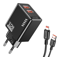 KAKUSIGA φορτιστής τοίχου KSC-1238 με καλώδιο Lightning 2x USB 12W μαύρος