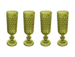 Casa Domani Ποτήρια Σαμπάνιας Τύπου Flute 162ml Caterina Πράσινο- Σετ 4 Τεμαχίων Σε Συσκευασία Δώρο