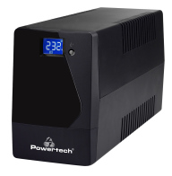 POWERTECH UPS Line Interactive PT-1050LCD με οθόνη 1050VA 630W 2x Schuko 2x RJ45/RJ11