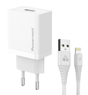 POWERTECH φορτιστής τοίχου PT-1323 με καλώδιο Lightning USB 12W λευκός