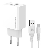 POWERTECH φορτιστής τοίχου PT-1324 με καλώδιο USB-C 2x USB 12W λευκός