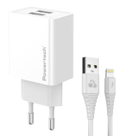 POWERTECH φορτιστής τοίχου PT-1325 με καλώδιο Lightning 2x USB 12W λευκός