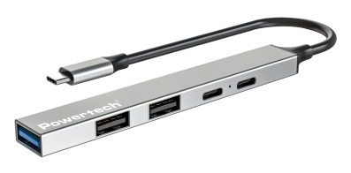 POWERTECH USB hub PT-1414 5x θυρών USB 3.2 5Gbps 100W USB-C σύνδεση γκρι