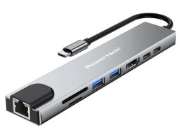 POWERTECH docking station PT-1536 8 θυρών USB-C σύνδεση 87W PD 100Mbps γκρι