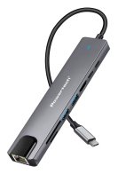 POWERTECH docking station PT-1537 8 θυρών USB-C σύνδεση 100W PD 1000Mbps γκρι