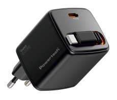 POWERTECH φορτιστής τοίχου PT-1573 με πτυσσόμενο καλώδιο USB-C 65W GaN μαύρος