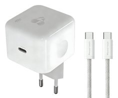POWERTECH φορτιστής τοίχου PT-1581 με καλώδιο USB-C 40 έως 60W GaN AVS λευκός