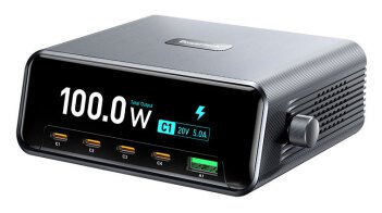 POWERTECH σταθμός φόρτισης PT-1622 με οθόνη USB & 4x USB-C GaN 100W ασημί