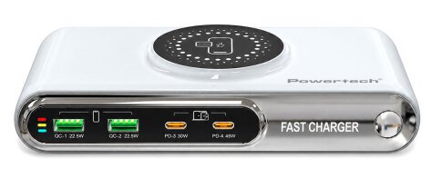 POWERTECH σταθμός φόρτισης PT-1624 2x USB/2x USB-C/wireless 72W λευκός