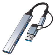 POWERTECH USB hub PTR-0206 4x θυρών USB 3.0 5Gbps USB & USB-C σύνδεση γκρι