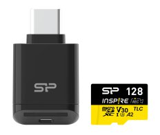 SILICON POWER κάρτα μνήμης microSDXC Inspire με card reader 128GB C10 UHS-I U3 V30 A2