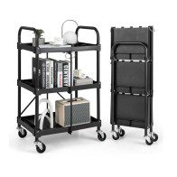 Costway Πτυσσόμενο Πολυλειτουργικό Μεταλλικό Τρόλεϊ με 3 Ράφια 61 x 44 x 96 cm TH10032DK