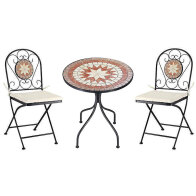 Bakaji 02834542 Σετ Τραπέζι και Πτυσσόμενες Καρέκλες Μωσαϊκό Έπιπλα Εξωτερικού Χώρου Κήπου Μεταλλικό Με Μαξιλάρι