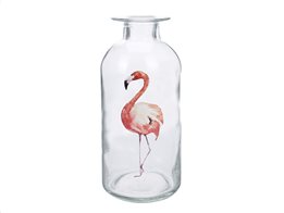 Φλαμίνγκο Flamingo Γυάλινο Διακοσμητικό Βάζο 10x19cm με στενό λαιμό σε σχήμα Μπουκαλιού