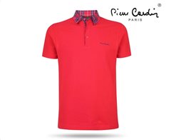 Pierre Cardin Ανδρικό Μπλουζάκι Polo T-shirt με κοντό μανίκι κουμπιά και καρό γιακά σε κόκκινο χρώμα Small