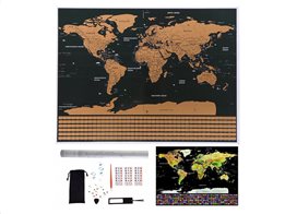 Aria Trade Παγκόσμιος Χάρτης Ξυστό με Αξεσουάρ σε μαύρο-χρυσό χρώμα, Scratch map world 82x59 cm