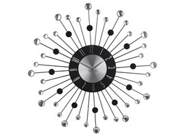 Αναλογικό Ρολόι Τοίχου με πέτρες, κρύσταλλα και διάμετρο 43 cm, Crystal clock Μαύρες Κουκκίδες