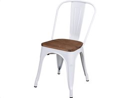 Μεταλλική Καρέκλα Εξωτερικού χώρου με ξύλινο κάθισμα σε λευκό χρώμα, 36x84.3 cm