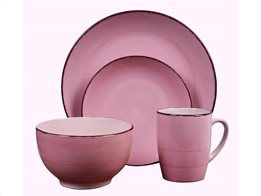 Σετ Σερβίτσιο με Πήλινα Πιάτα και Κούπες 16 τεμαχίων σε ροζ χρώμα, Dinner set