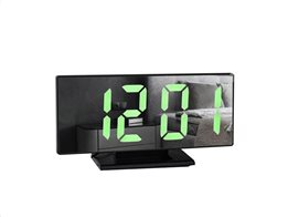 Aria Trade Ψηφιακό Ρολόι 4 σε 1 με Καθρέπτη, Ξυπνητήρι και Θερμόμετρο με  LED φωτισμό σε μαύρο χρώμα, 19x10 cm