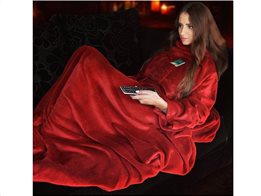 Aria Trade Κουβέρτα με Μανίκια Snugs Deluxe Fleece σε κόκκινο χρώμα, 215x150 cm