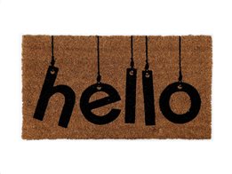 Πατάκι Χαλάκι εισόδου σε καφέ χρώμα με σχέδιο Hello, 33x60 cm, Doormat Hello