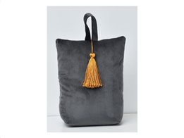 Aria Trade Στοπ Πόρτας σε σχήμα τσάντας με βελούδινο ύφασμα σε σκούρο γκρι χρώμα, Velvet Door stopper Dark Gray