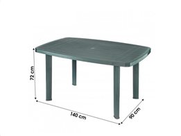 Τραπέζι πλαστικό βεράντας κήπου, σε πράσινο σκούρο χρώμα, 72x140x90cm