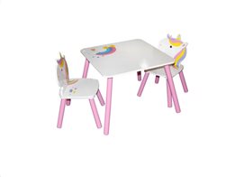 Ξύλινο Παιδικό Σετ Τραπεζάκι με 2 καρέκλες σε σχέδιο μονόκερος, Children's unicorn set