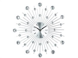 Διακοσμητικό Ρολόι Τοίχου με Κρύσταλλα, ασημένιες ακτίνες και διάμετρο 33 cm