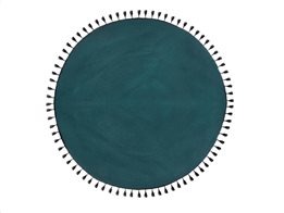 Στρογγυλό Χαλί Σαλονιού Δωματίου Βαμβακερό σε Πετρόλ Χρώμα, με κρόσια, διάμετρος 118cm