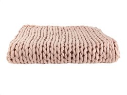 Aria Trade Μονή Πλεκτή Κουβέρτα ριχτάρι καναπέ με χοντρή πλέξη σε Ροζ Χρώμα,120x150 cm