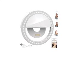 Επαναφορτιζόμενο Selfie Ring Light για Smartphone, σε λευκό χρώμα,  8.5x2x8.5 cm