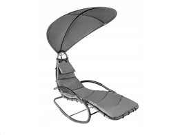 Κουνιστή Καρέκλα Ξαπλώστρα με μεταλλικό σκελετό και ομπρέλα σε γκρι χρώμα, 183x76x178 cm