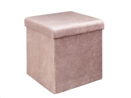 Αναδιπλούμενο βελούδινο σκαμπό με κοτλέ ροζ λεπτομέρεια και αποθηκευτικό χώρο, 38x38x38 cm