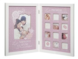 Ξύλινο Βρεφικό άλμπουμ για 13 φωτογραφίες σε ροζ χρώμα, 47.5x2x32.5 cm, Baby photo album
