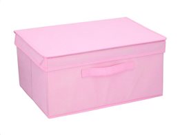 Υφασμάτινο Κουτί Αποθήκευσης με καπάκι και λαβές, 39x29x19 cm, Storage box Ροζ