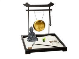 Aria Trade Mεταλλικό Επιτραπέζιο Διακοσμητικό Zen Garden με Βούδα και άμμο, 26x26x27 cm