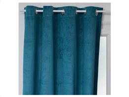 Κουρτίνα με τρουκς σε μπλε χρώμα με ανάγλυφο σχέδιο και βελούδινη υφή, 140x260 cm