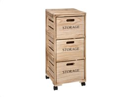 Ξύλινο έπιπλο συρταριέρα τρόλει, με 3 συρτάρια, Storage Trolley, 34x31.4x82.2 cm