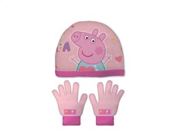 Peppa Pig Παιδικό Σετ Σκουφάκι με Γάντια, σε Ροζ χρώμα