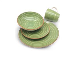 Σετ Κεραμικό Σερβίτσιο 16τεμ με πιάτα και φλιτζάνια σε πράσινο χρώμα, Michelino 31508